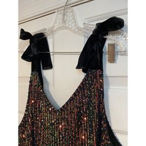 NEW XL Sequin Tank Top Girls Night Out V Neck Velvet Tie Strap Sparkle  Jess Lea